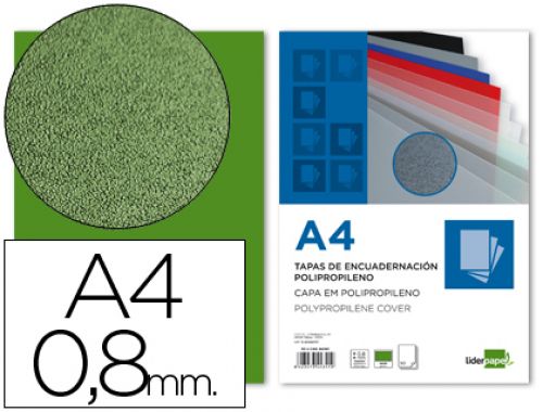Capa de encadernacao liderpapel polipropileno din a4 0.8 mm verde pack de 50 unidades , Liderpapel , 64047 , 8423473443419